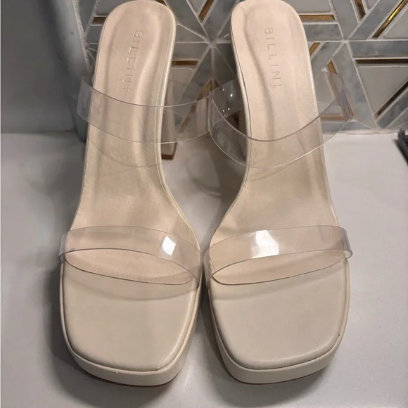 Billini Elegant Bone Clear Block Heel Sandals - Picture 3 of 9